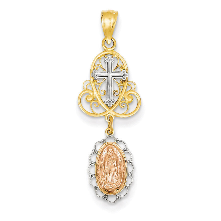 Two-tone Our Lady of Guadalupe Cross Pendant 14k Gold D4349
