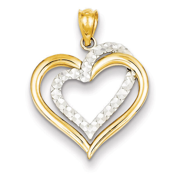 Diamond Cut Heart Pendant 14k Two-Tone Gold D4354
