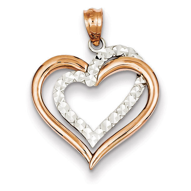 Rose & Diamond Cut Heart Pendant 14k White Gold D4355