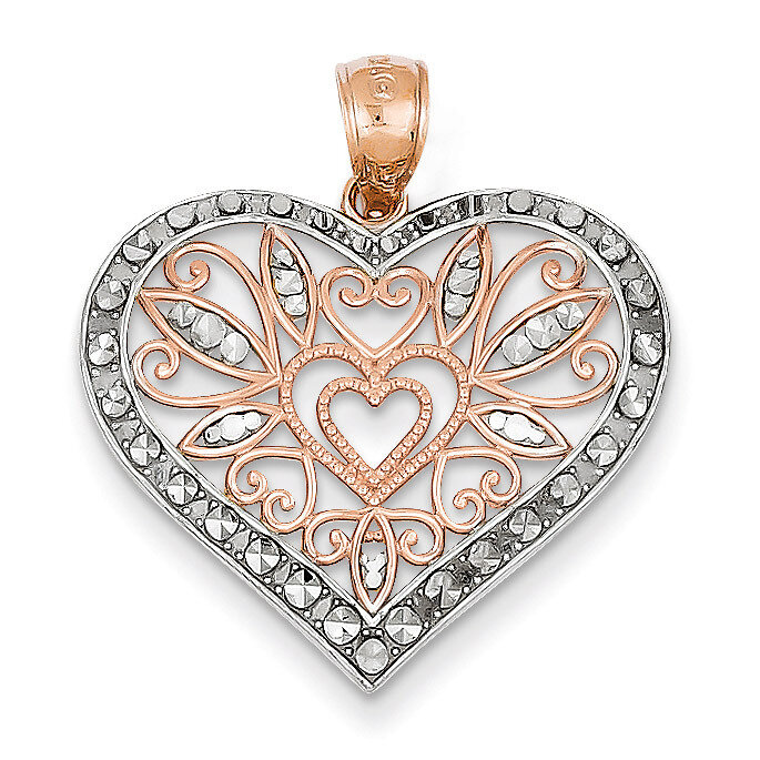 Diamond Cut Fancy Heart Pendant 14k Rose Gold D4358