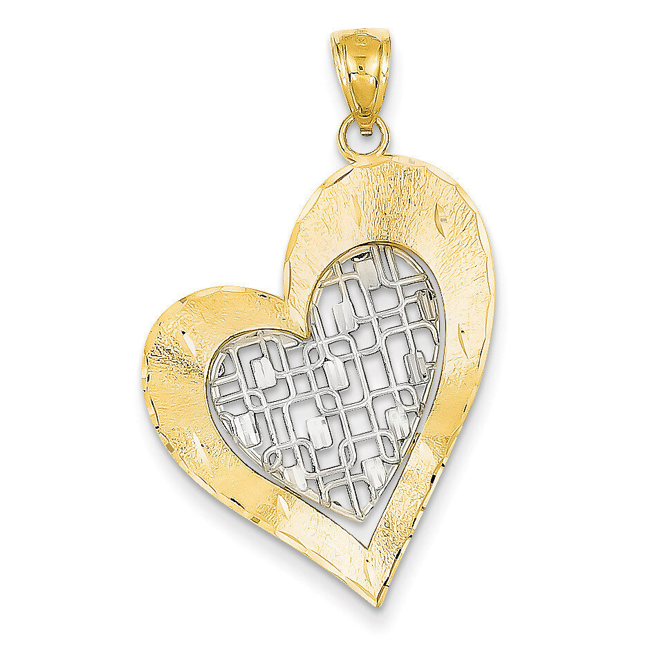 Diamond Cut Heart Pendant 14k Two-Tone Gold D4359