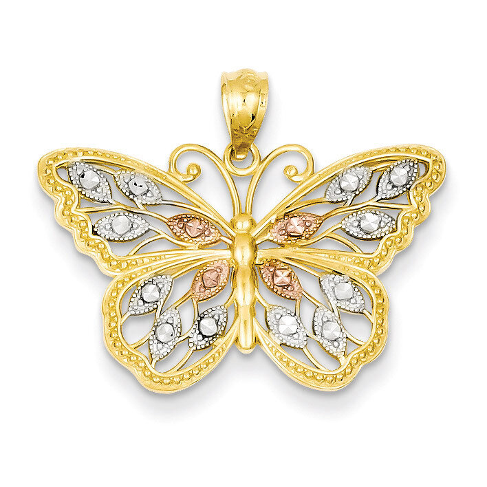 Diamond Cut Butterfly Pendant 14k Gold D4380