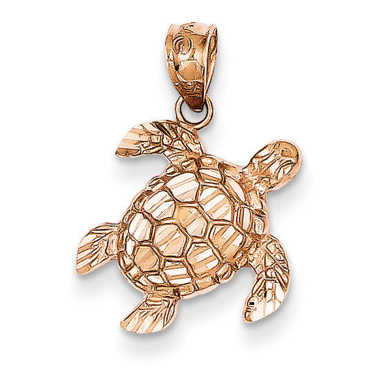 Diamond Cut Turtle Pendant 14k Rose Gold D4387