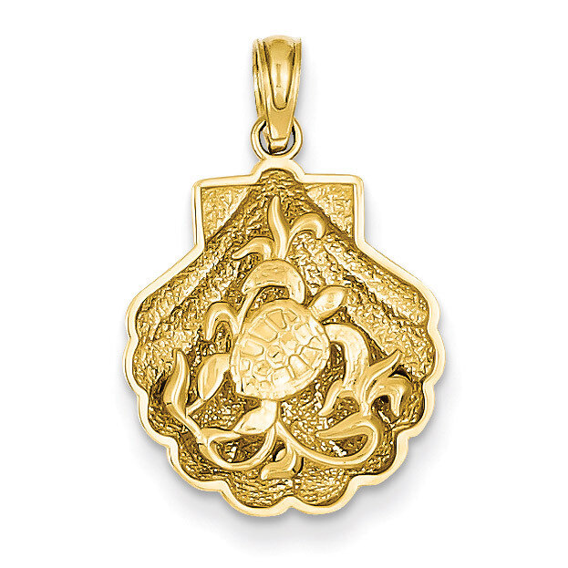 Sea Turtle in a Shell Pendant 14k Gold D4394