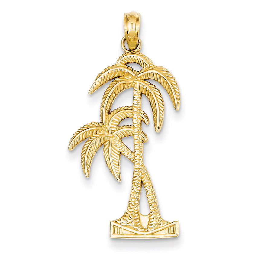 Palm Trees Pendant 14k Gold Polished & Textured D4406