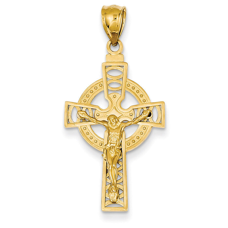 Celtic Crucifix Pendant 14k Gold Polished D4419