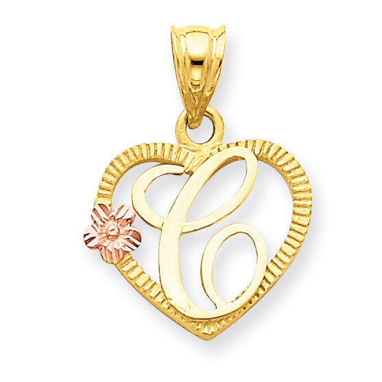 Initial C in Heart Charm 14k Two-Tone Gold D898C