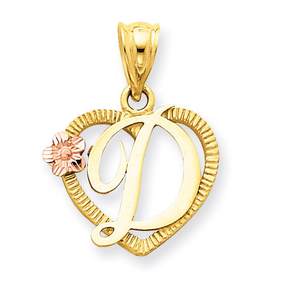 Initial D in Heart Charm 14k Two-Tone Gold D898D