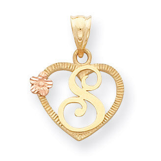 Initial S in Heart Charm 14k Two-Tone Gold D898S