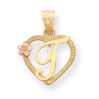 Initial T in Heart Charm 14k Two-Tone Gold D898T