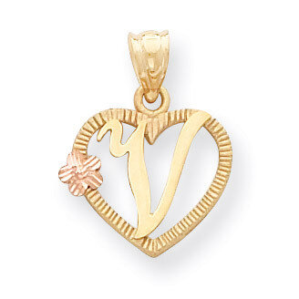 Initial V in Heart Charm 14k Two-Tone Gold D898V