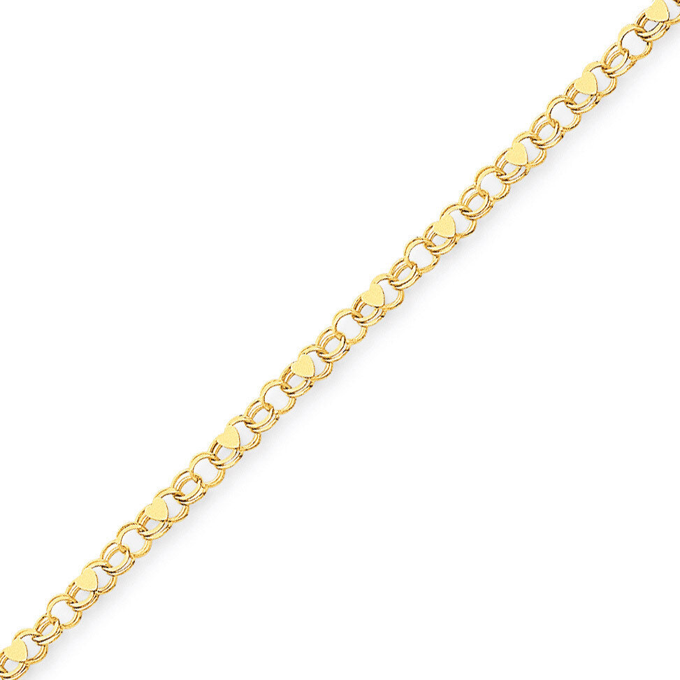 Double Link with Hearts Charm Bracelet 8 Inch 14k Gold DO499-8