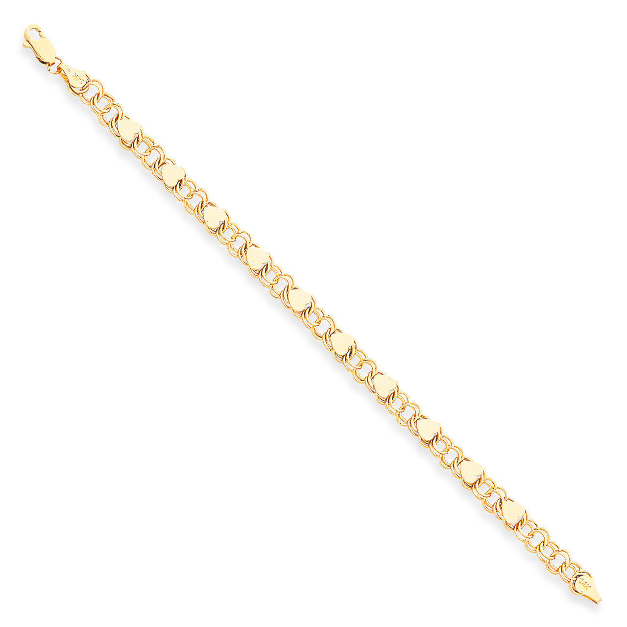 Double Link with Hearts Charm Bracelet 7 Inch 14k Gold DO500-7
