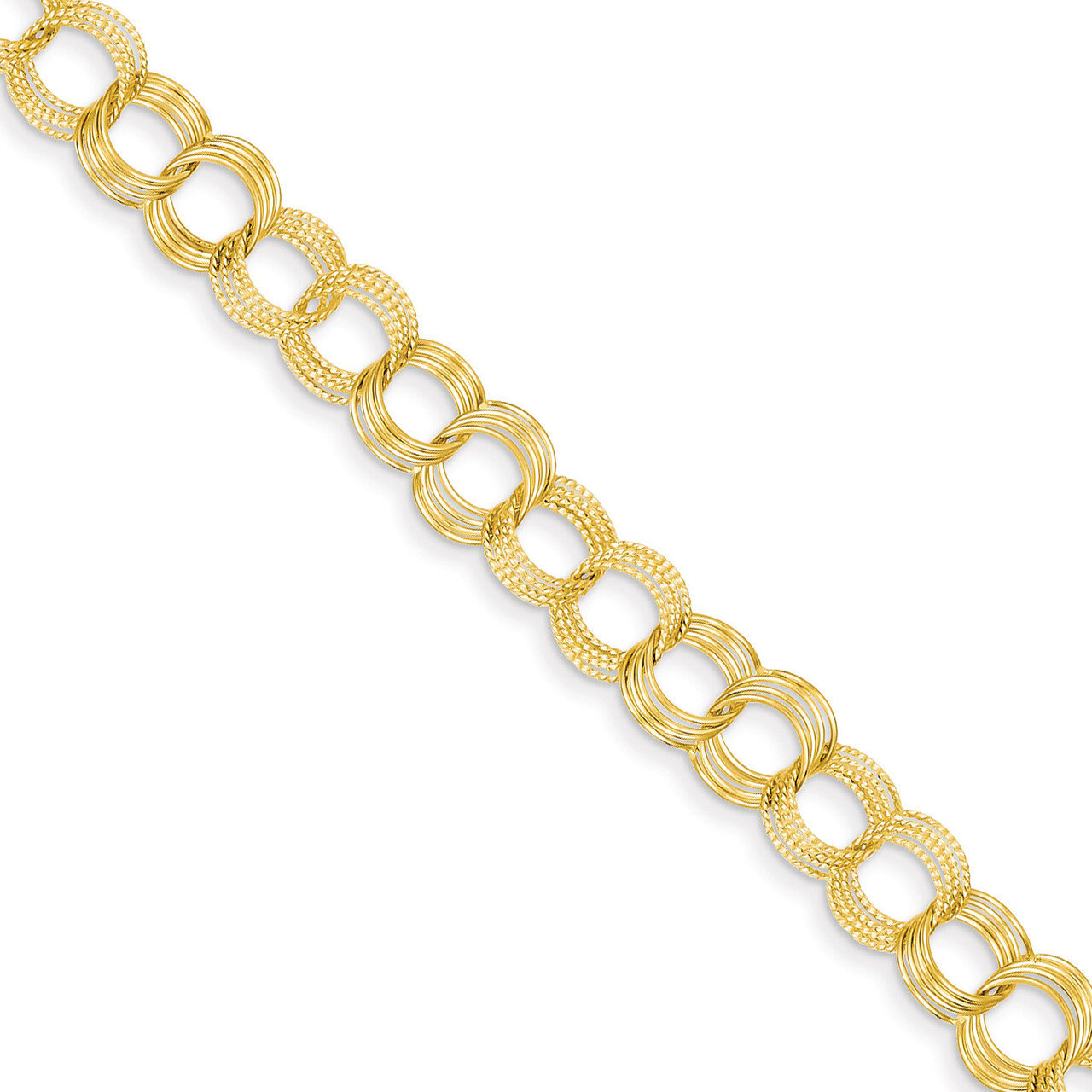 Triple Link Charm Bracelet 7 Inch 14k Gold Solid DO533-7