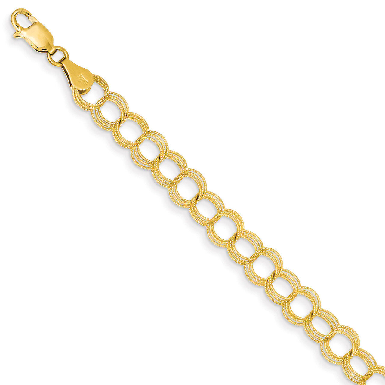 Triple Link Charm Bracelet 7 Inch 14k Gold Solid DO536-7, MPN: DO536-7, 883957500607