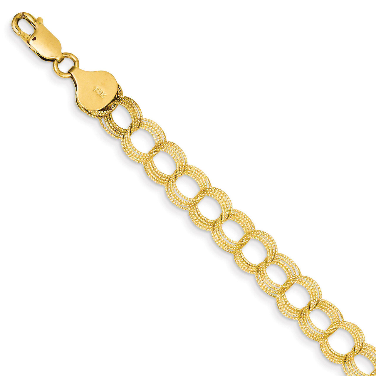 Triple Link Charm Bracelet 8 Inch 14k Gold Solid DO537-8