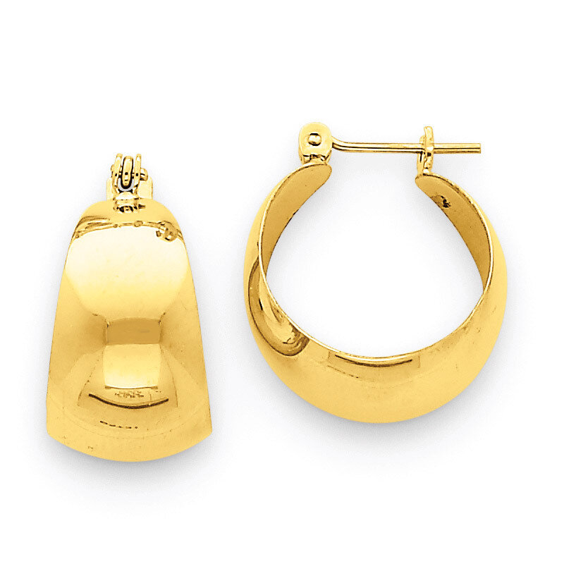 10.5mm Tapered Hoop Earrings 14k Gold Polished E673