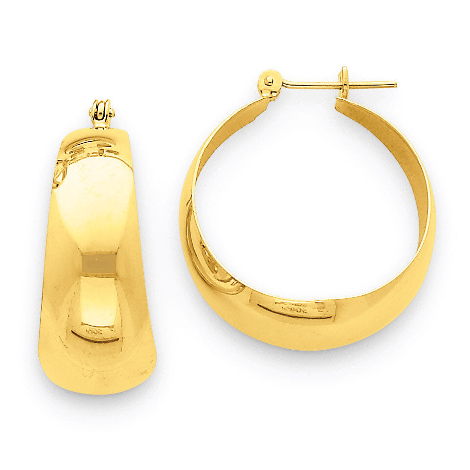 10.5mm Tapered Hoop Earrings 14k Gold Polished E674