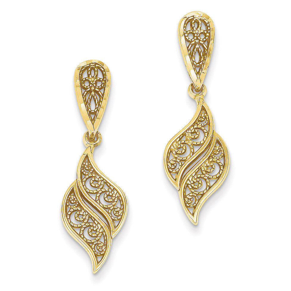 Diamond-Cut Filigree Swirl Dangle Post Earrings 14k Gold Polished F989