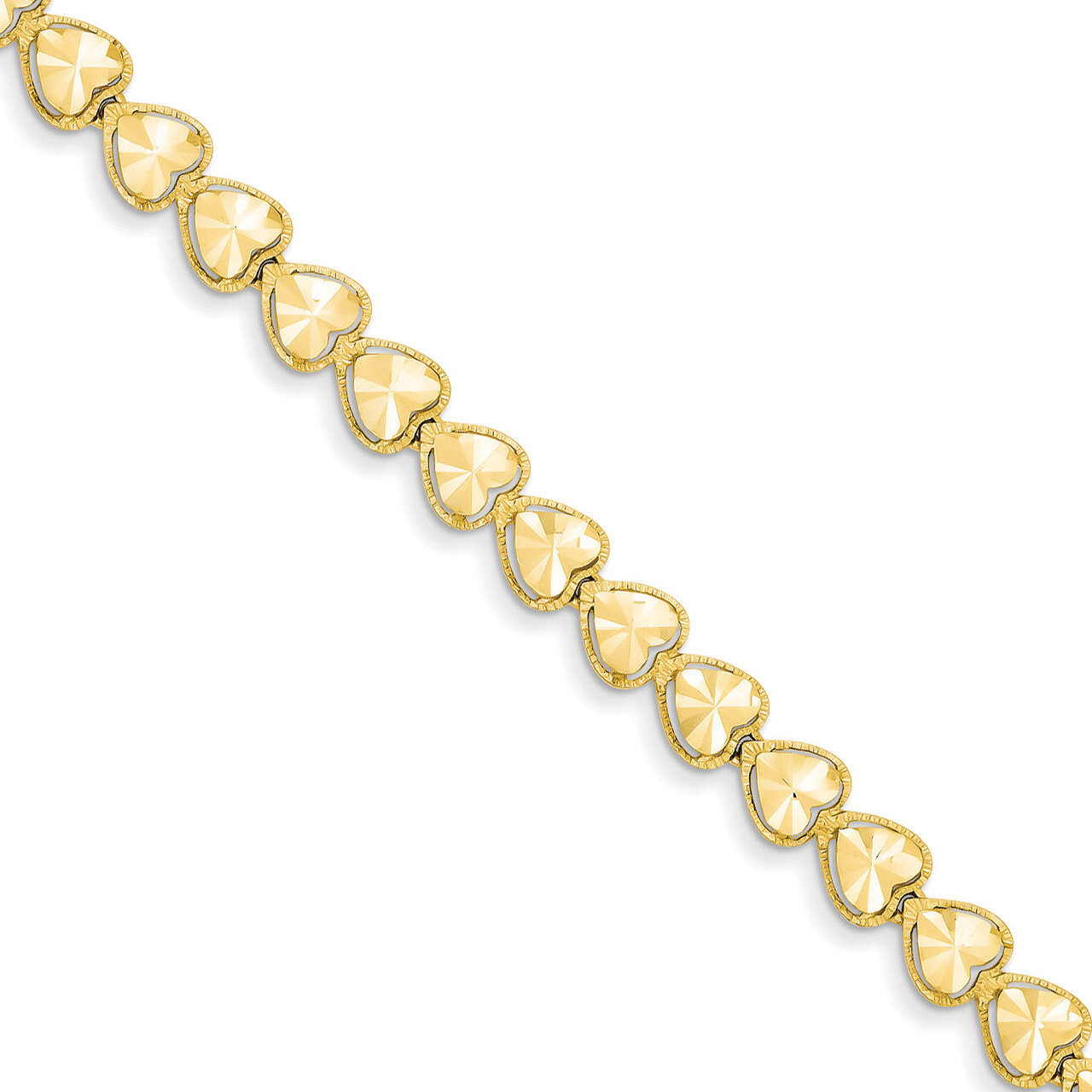 Diamond Cut Heart Bracelet 7 Inch 14k Gold FB1190-7