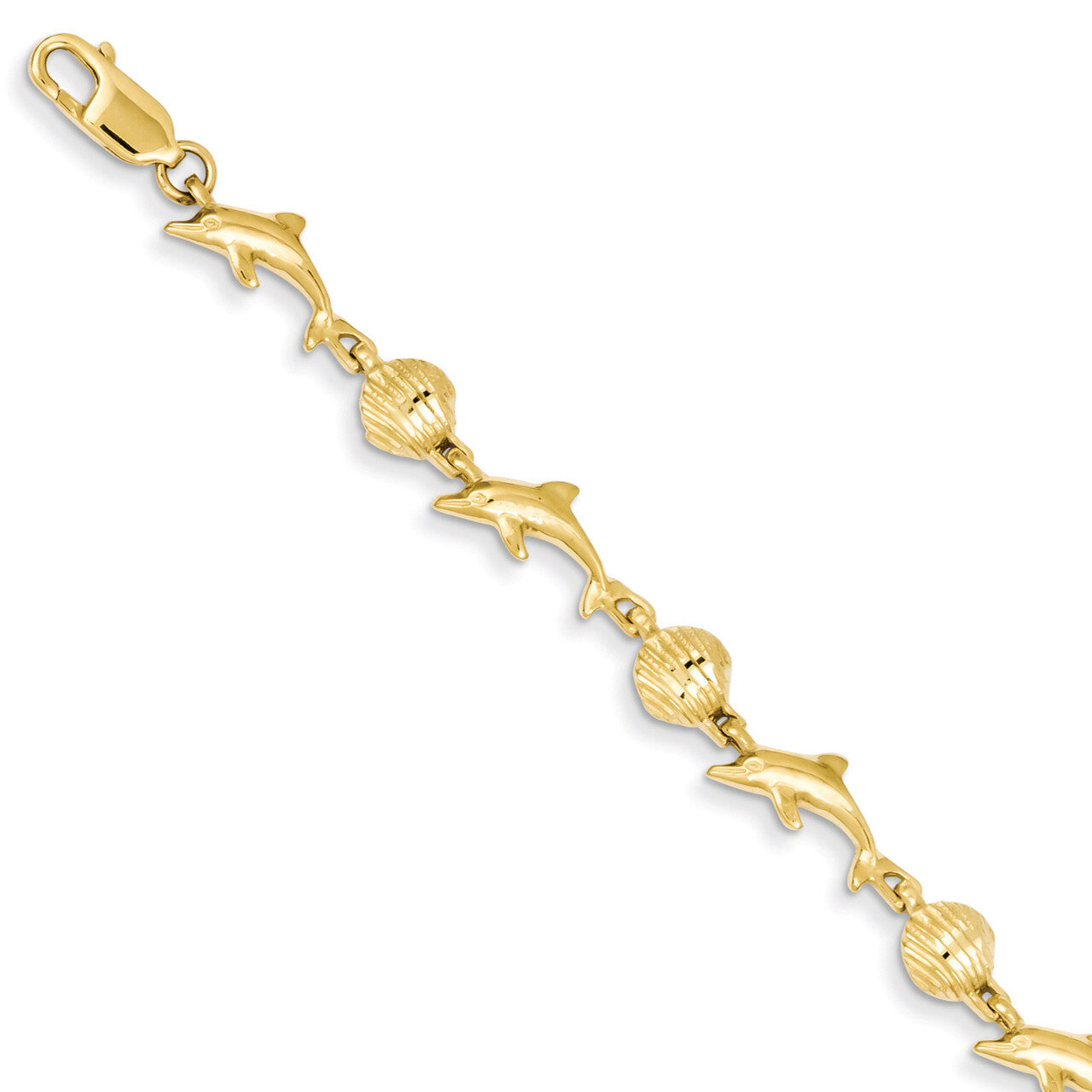 Dolphin and Shell Bracelet 7 Inch 14k Gold FB1246-7