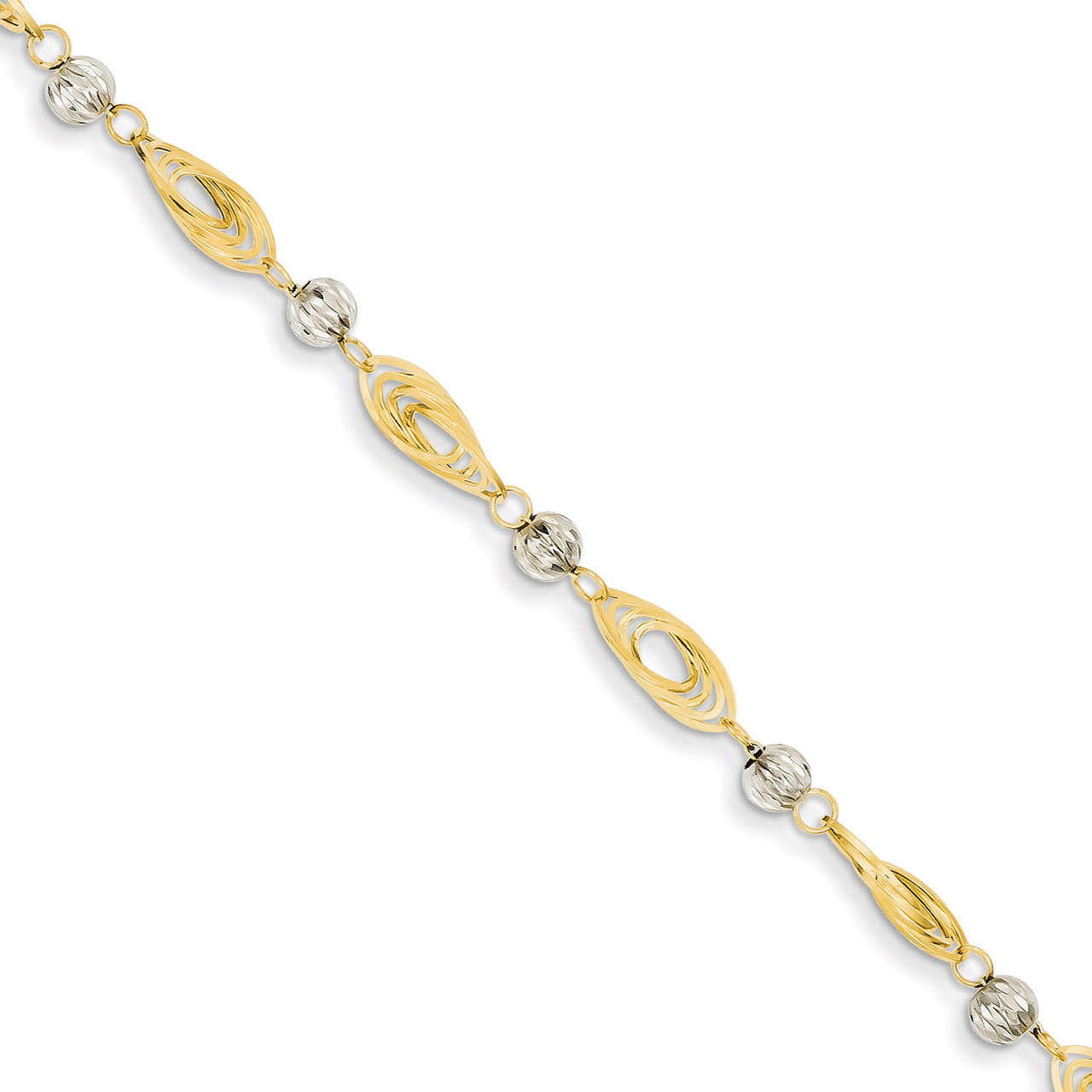 Oval Links with Diamond Cut Beads Bracelet 7.25 Inch 14K Gold Two-tone FB1349-7.25