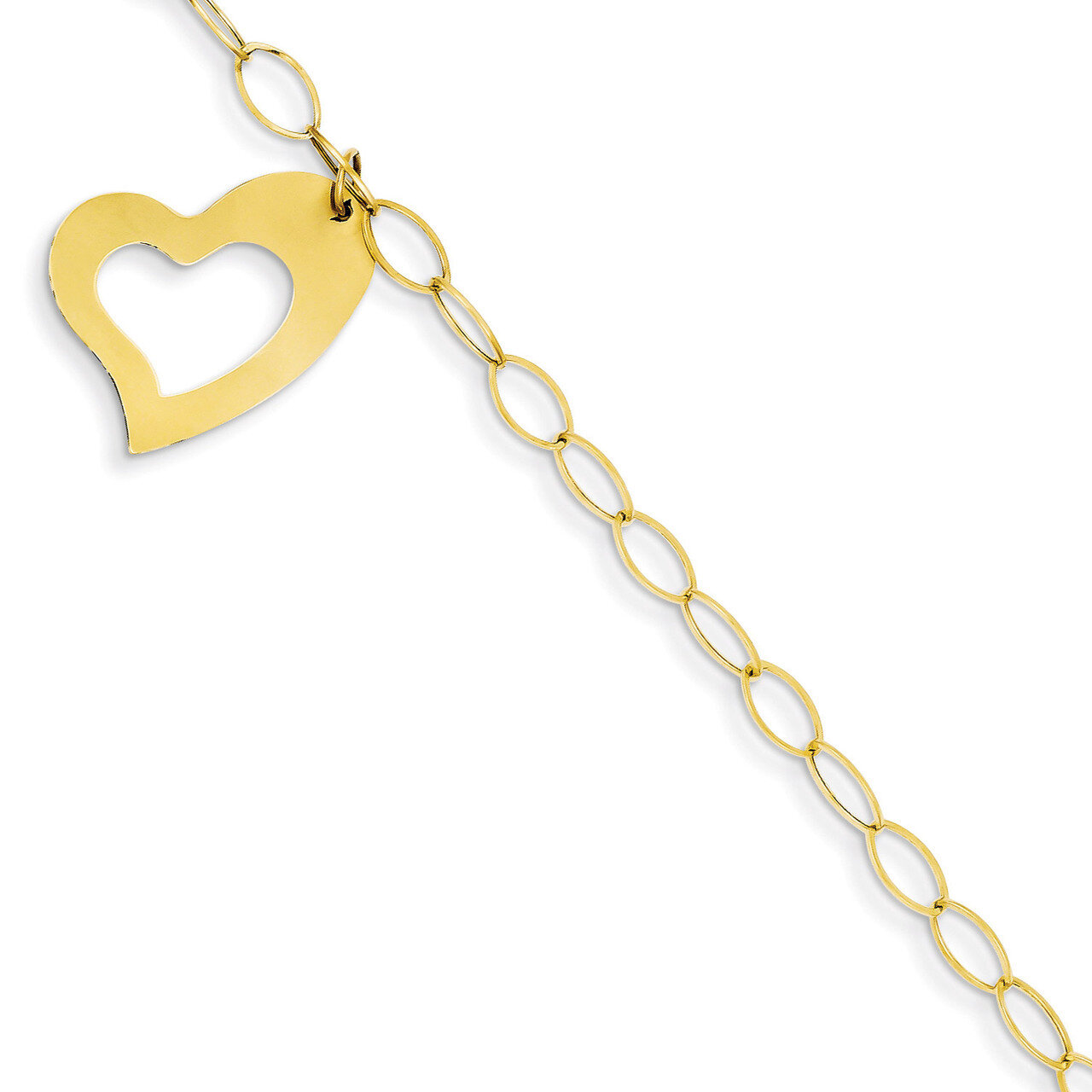 Oval Link Open Chain with Heart Bracelet 7.5 Inch 14k Gold FB1355-7.5