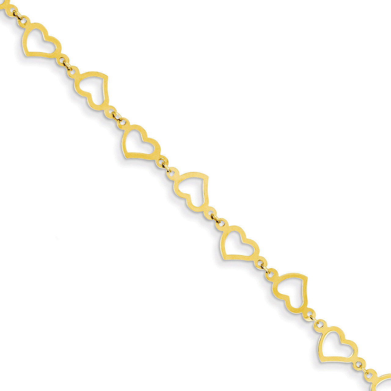 Flat Open Hearts Bracelet 7.5 Inch 14k Gold FB1357-7.5