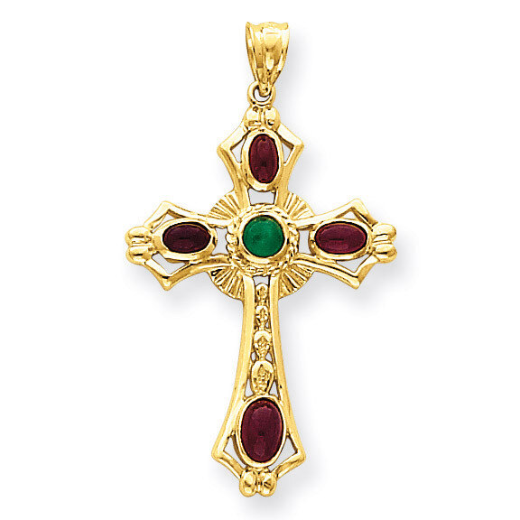 Ruby &amp; Emerald Cabochon Cross Pendant 14k Gold FB597, MPN: FB597, 883957243566