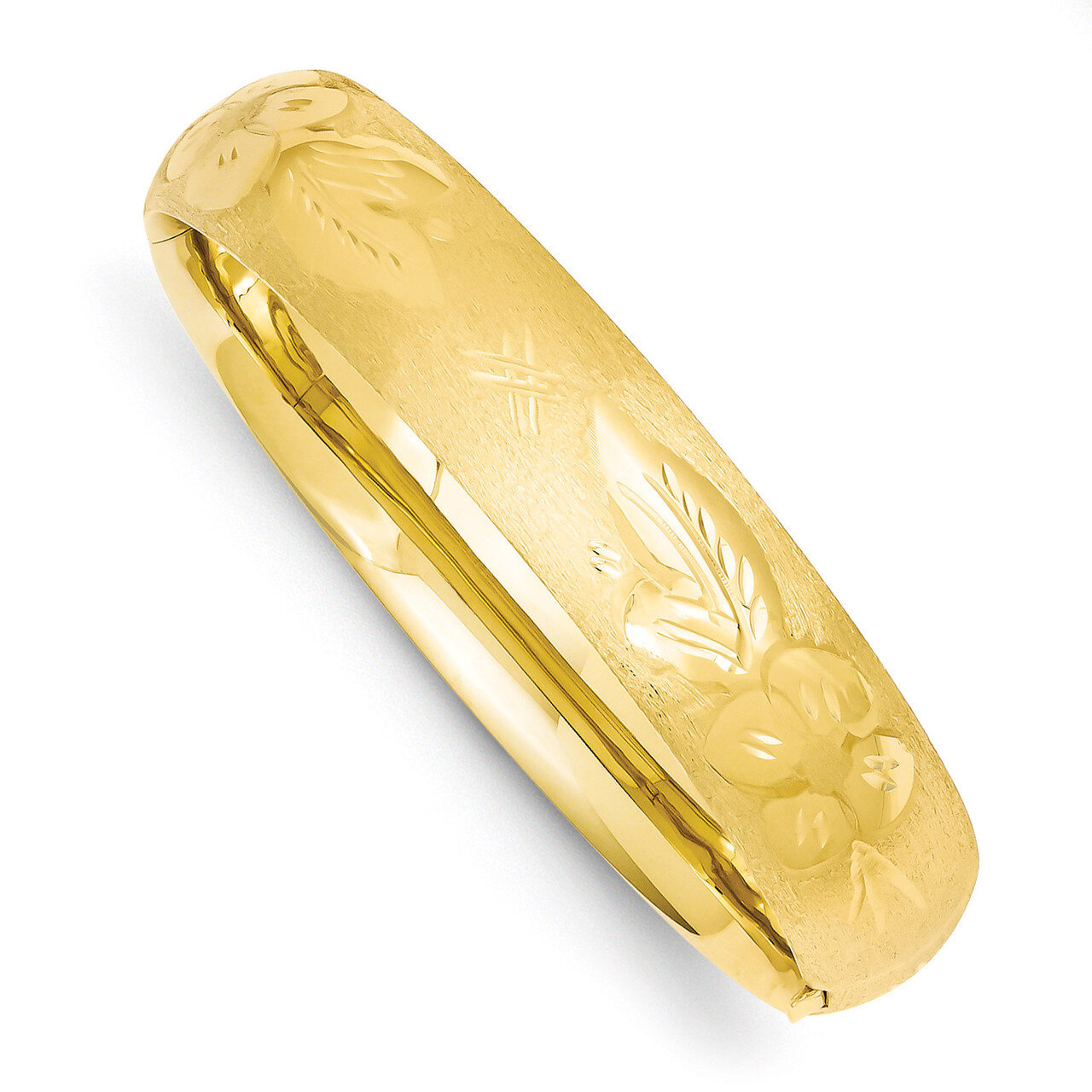 9/16 Florentine Engraved Hinged Bangle Bracelet 14k Gold FE9/16