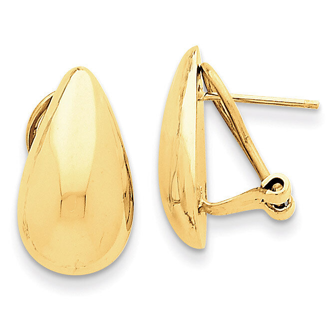 Teardrop Omega Back Post Earrings 14k Gold Polished H567, MPN: H567, 658226124347