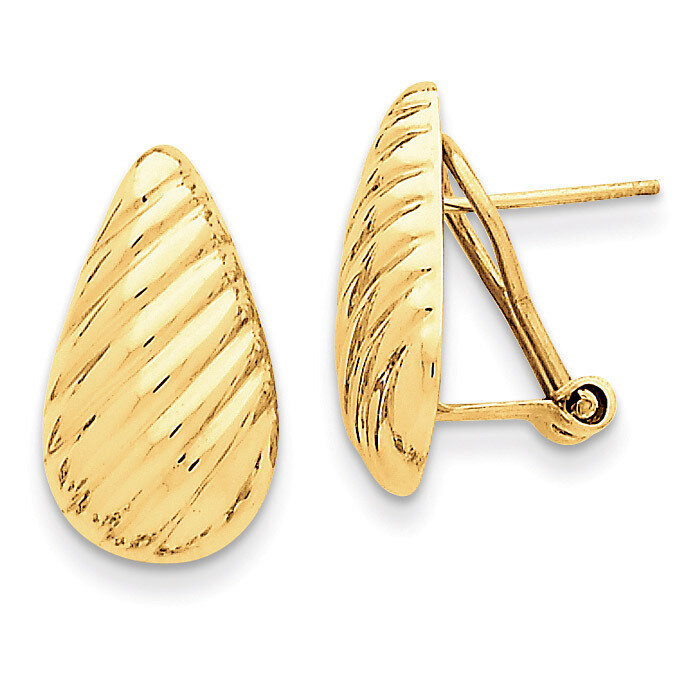 Diagonal Teardrop Omega Back Post Earrings 14k Gold Polished H568