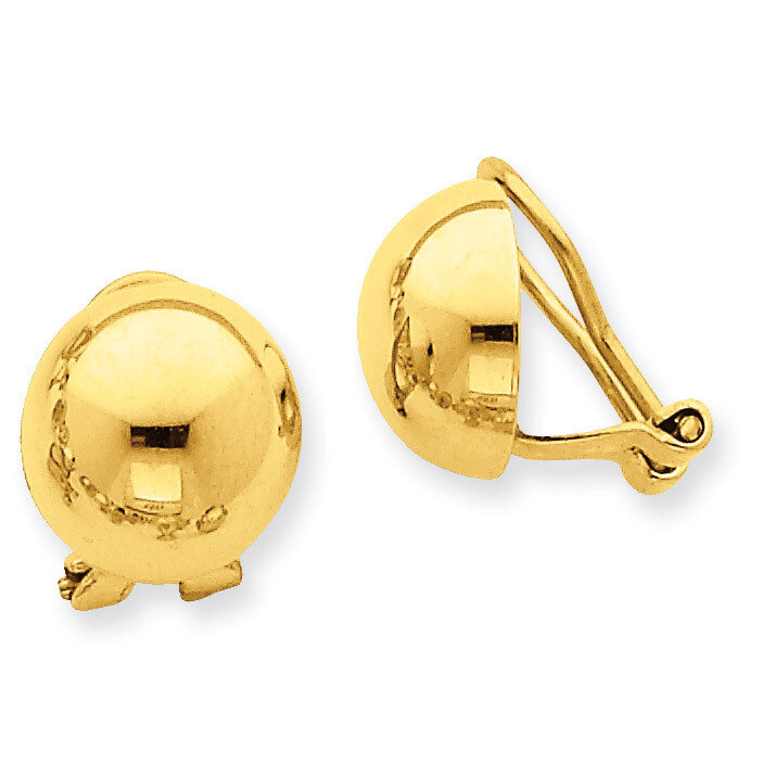 Non-pierced Half Ball Omega Back Earrings 14k Gold H629, MPN: H629, 658226125122