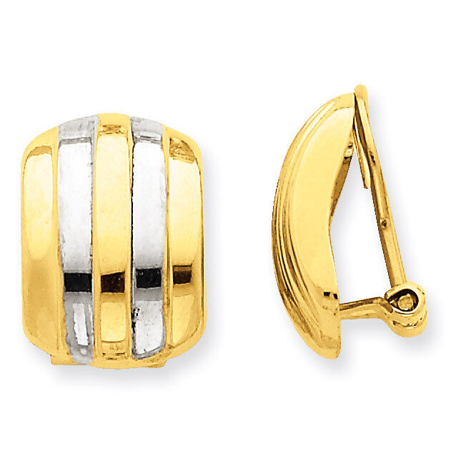 Ribbed Non-pierced Omega Back Earrings 14K Gold &amp; Rhodium H737, MPN: H737, 658226127454