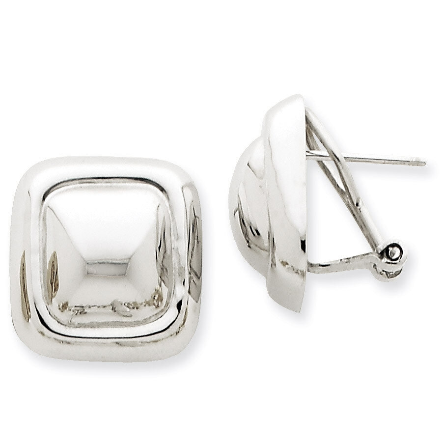 Polished Square Button Omega Back Post Earrings 14k White Gold H748, MPN: H748, 658226126143