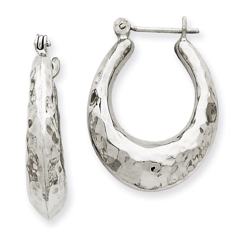Polished Hammered Hoop Earrings 14k White Gold H752, MPN: H752, 658226125412
