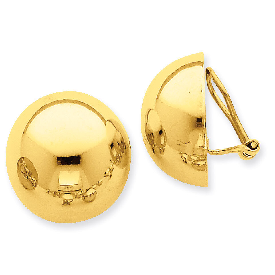 Omega Clip 20mm Half Ball Non-pierced Earrings 14k Gold H896, MPN: H896, 658226125559