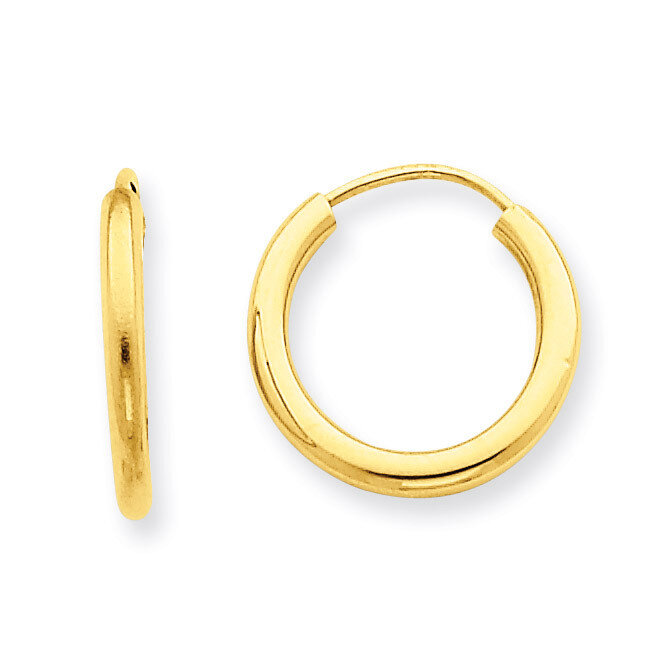 Round Endless 2mm Hoop Earrings 14k Gold Polished H977