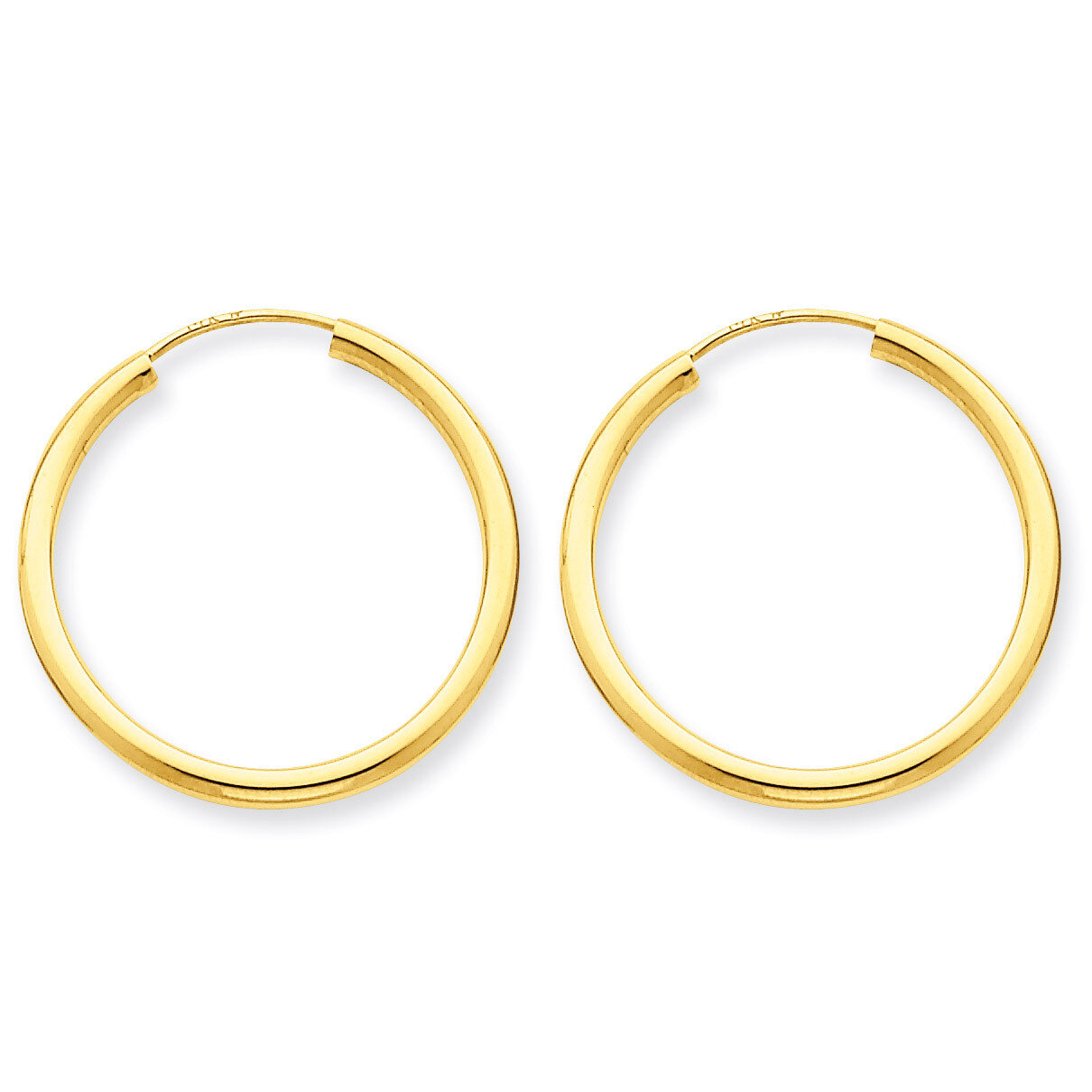 Round Endless 2mm Hoop Earrings 14k Gold Polished H980, MPN: H980, 883957900742