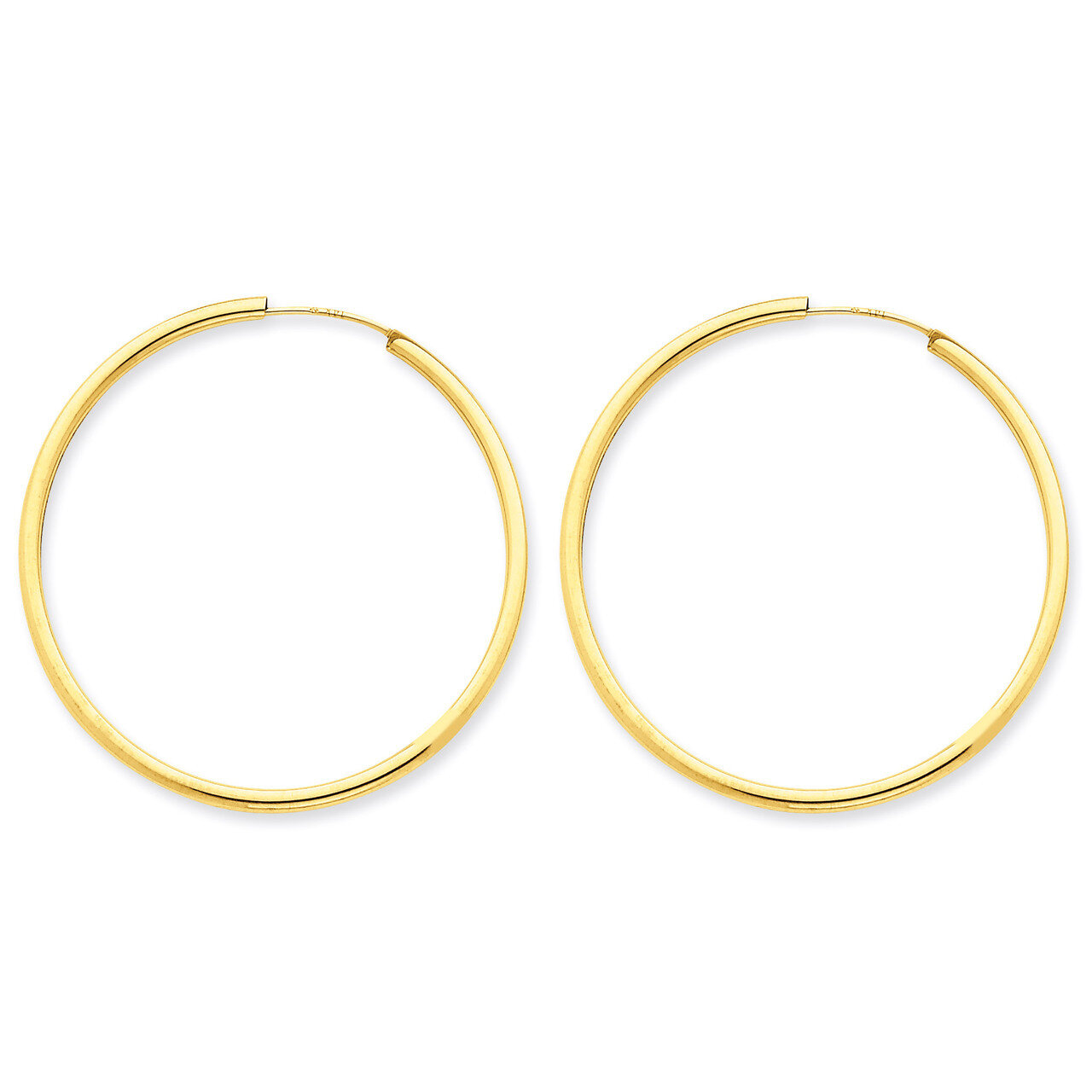 Round Endless 2mm Hoop Earrings 14k Gold Polished H984, MPN: H984, 883957900780