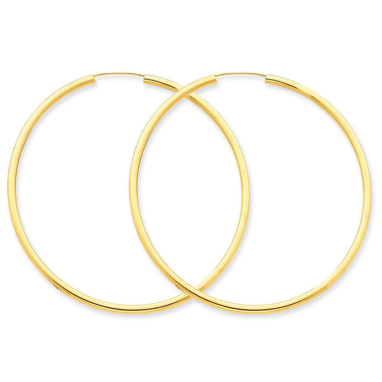 Round Endless 2mm Hoop Earrings 14k Gold Polished H986