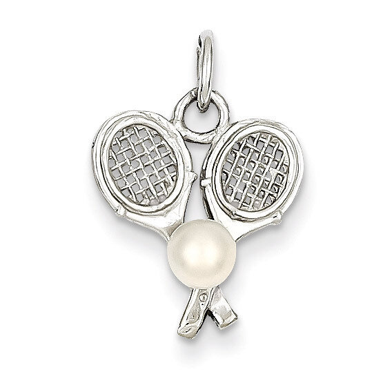 Tennis Racquets with Cultured Charm 14k White Gold K1114