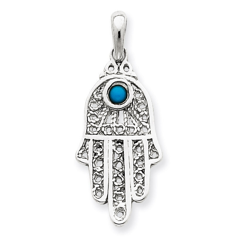 Turquoise Filigree Chamseh Pendant 14k White Gold K1300, MPN: K1300, 883957265568