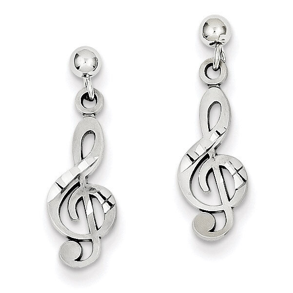 Treble Clef Dangle Earrings 14k White Gold K1408, MPN: K1408, 886774761534