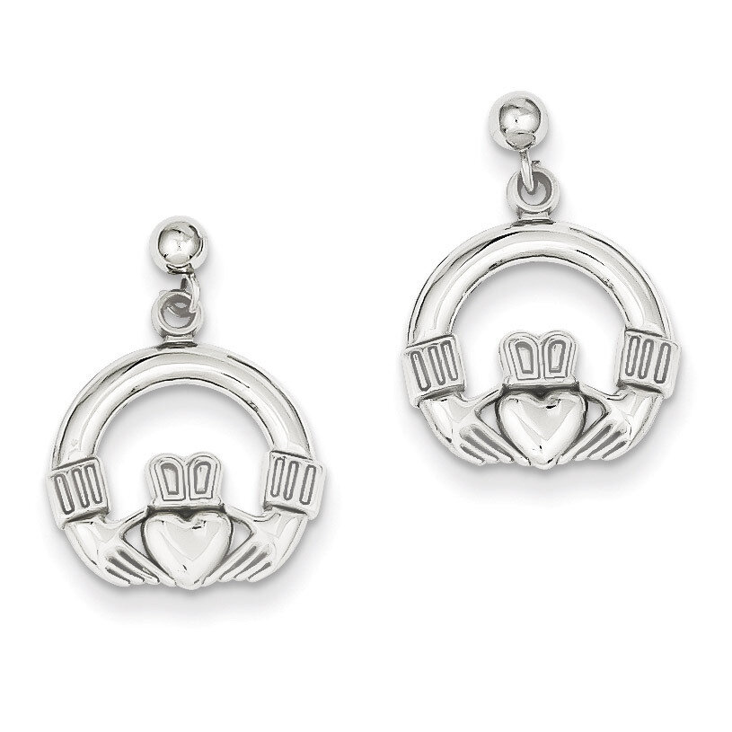 Flat-Backed Claddagh Earrings 14k White Gold Solid Polished K1530