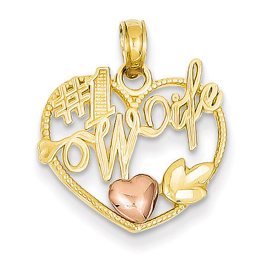 #1 Wife in Heart with Heart Pendant 14k Two-Tone Gold K1711