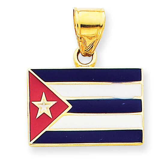 Enameled Cuba Flag Pendant 14k Gold K1765