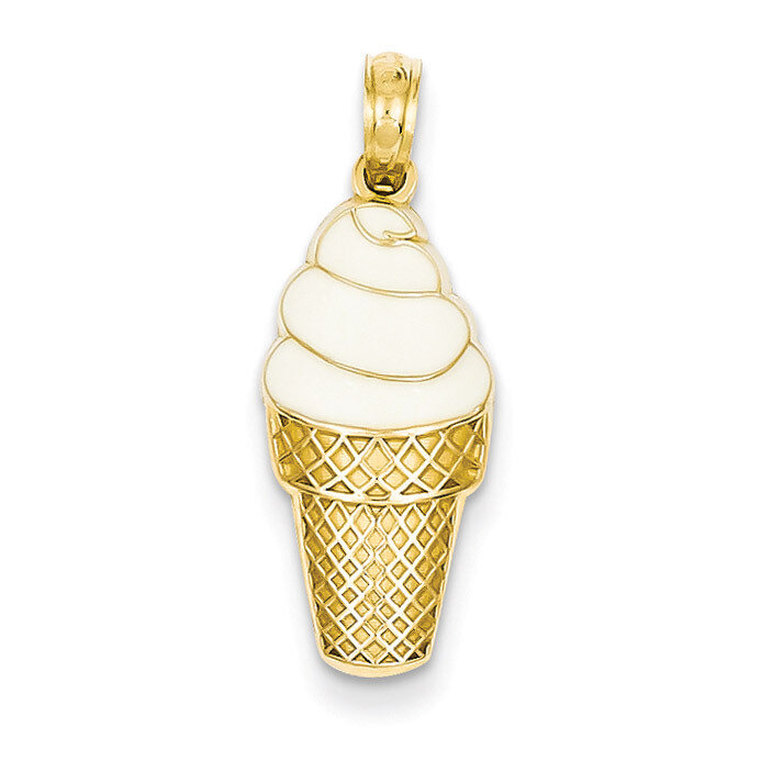 Enameled Vanilla Ice Cream Cone Pendant 14k Gold K1812