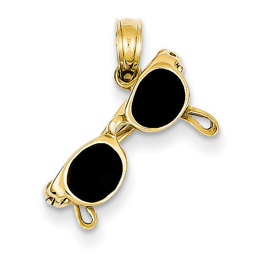 3-D Black Enameled Moveable Sunglasses Pendant 14k Gold K1868