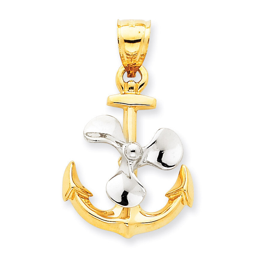 3-D Anchor with Moveable Propeller Pendant 14k Two-Tone Gold K1891